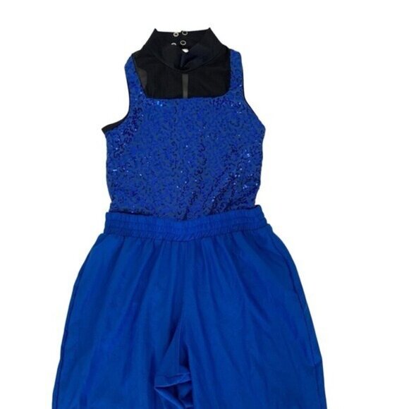 Weissman Jumpsuit Girls Large Blue Dancewear Unitard Performance Stage - Picture 2 of 7